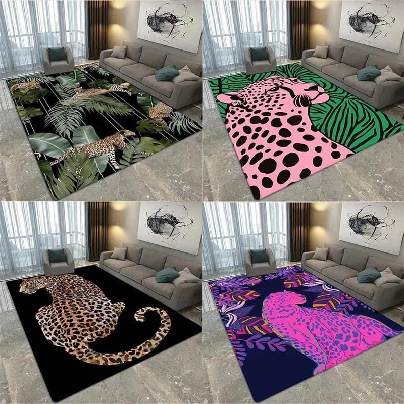 Pink Cheetah Pattern Bedroom Floor Mats Decorative Home Living Room Floor Mats