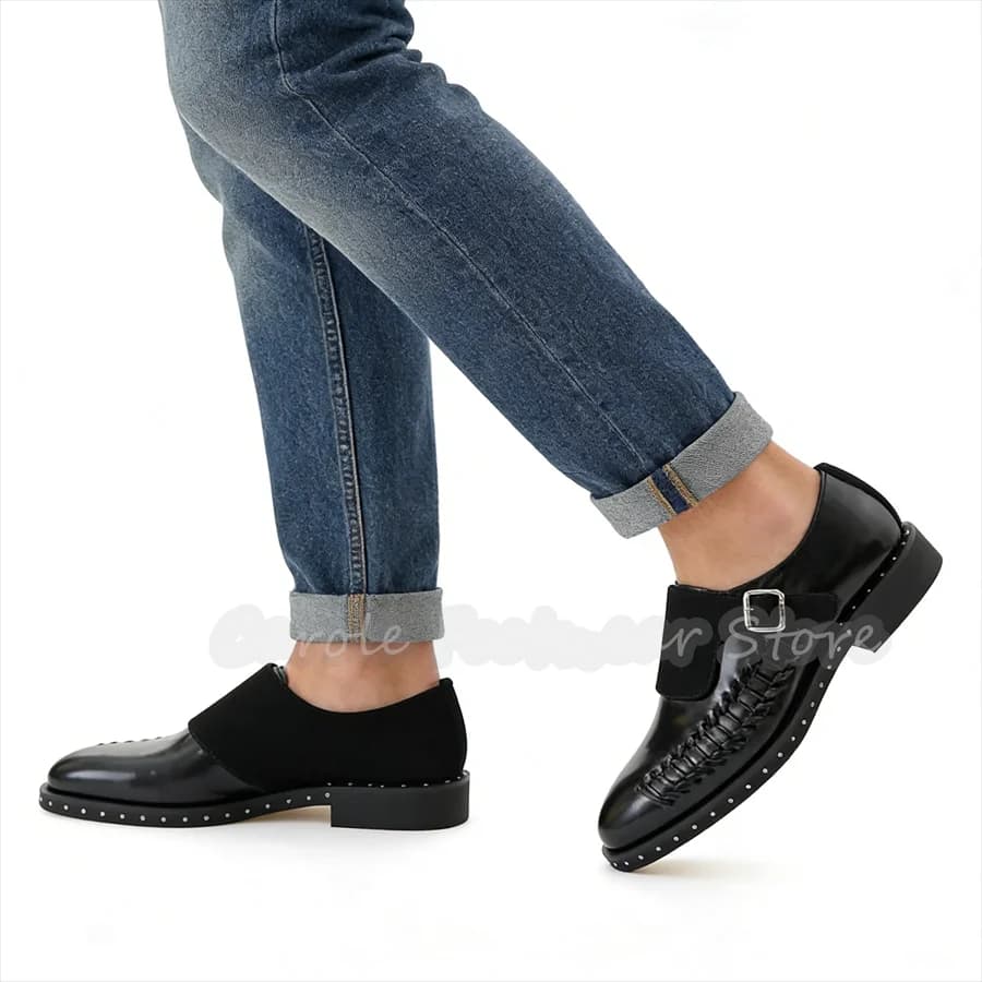 Genuine Leather Moccasins with Sewing Design, Decorations with Bags, Robusta Sole, Buckle Strap, Oxford Men's Shoes for formal clothing and business