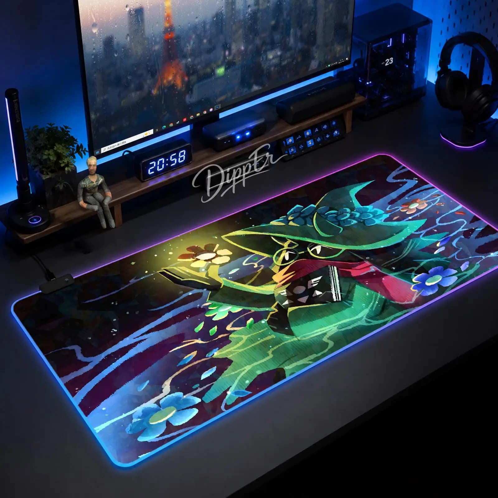 Tappetino per mouse Game Deltarune di grandi dimensioni, tappetino da tavolo luminoso a LED XXL, tappetino in gomma antiscivolo per gaming con retroilluminazione