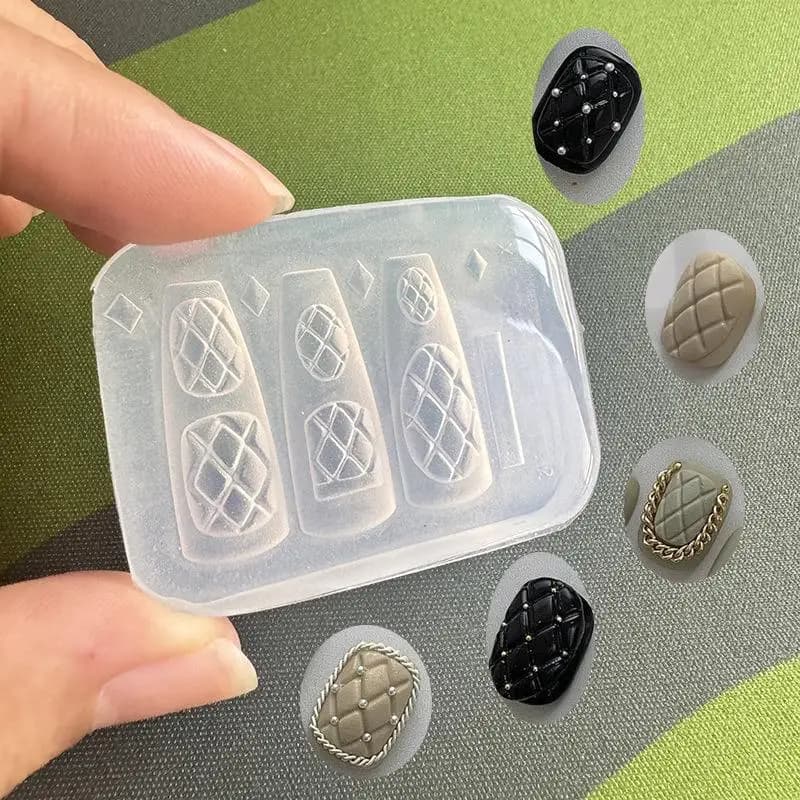 *Beginner-Friendly Silicone Nail Art Mold Reusable 3D Plaid Bow Flower Stamping Templates for DIY Manicure Use
