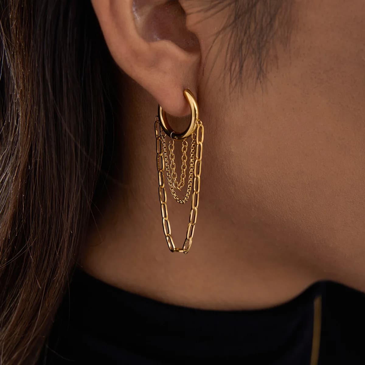 Orecchini lunghi con nappa per donna Orecchini minimalisti in acciaio inossidabile placcato oro 18 carati Orecchini semplici multistrato con gioielli di moda
