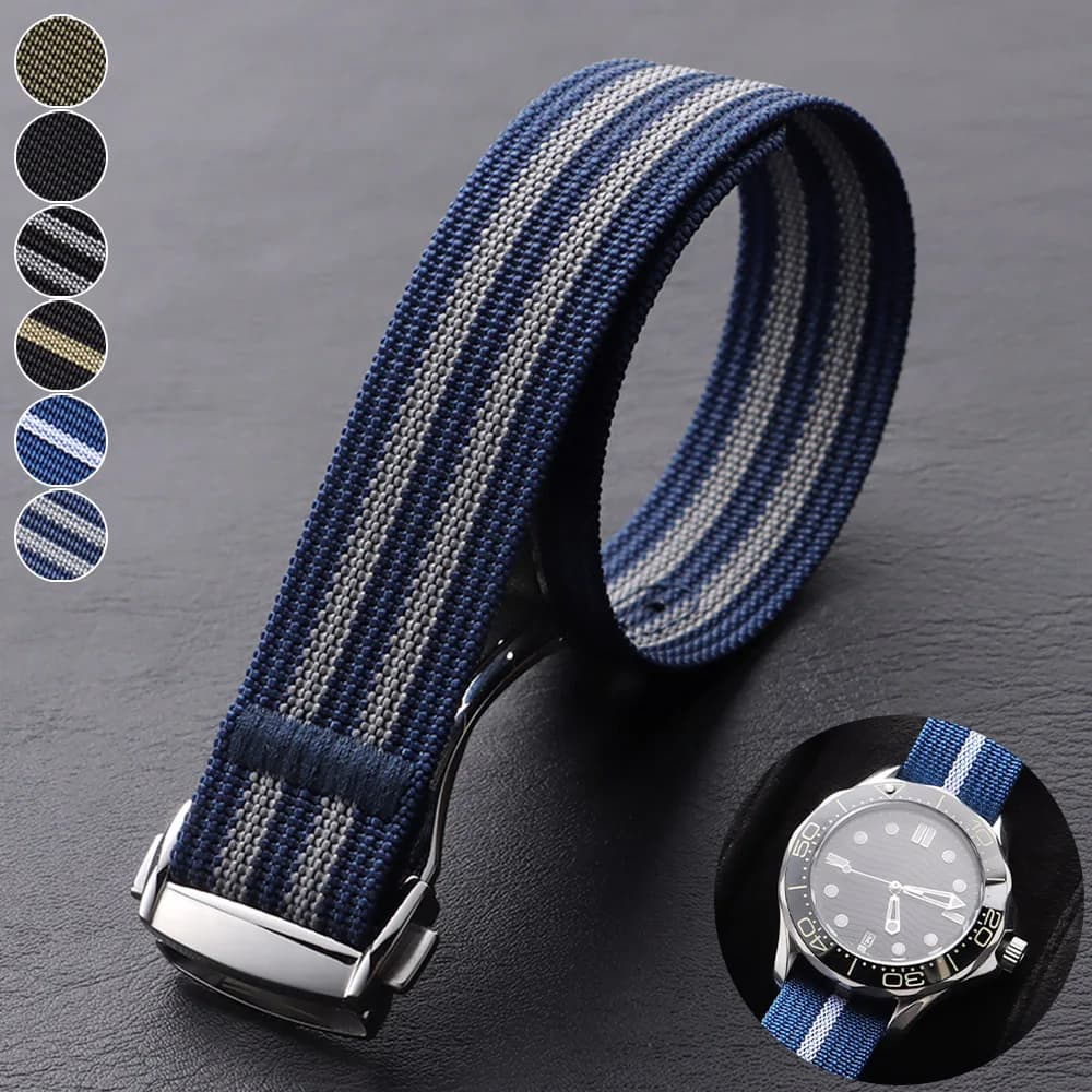Ribbed Nylon Strap for Omega for Swatch for Moonswatch Stainless Steel Folding Buckle Men Women Sport Replace Watch Band 20mm