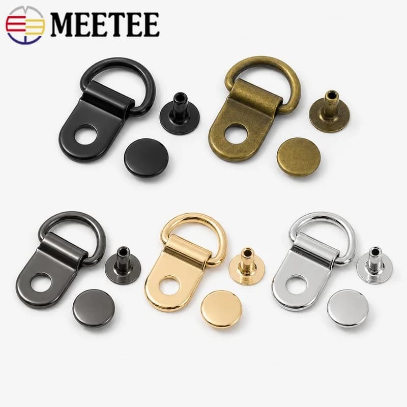 10/20/50Sets 9x14mm Copper D Ring Buckles with Installation Nails for Shoes Bag Straps Leather Craft Carabiner Hardware Fastener