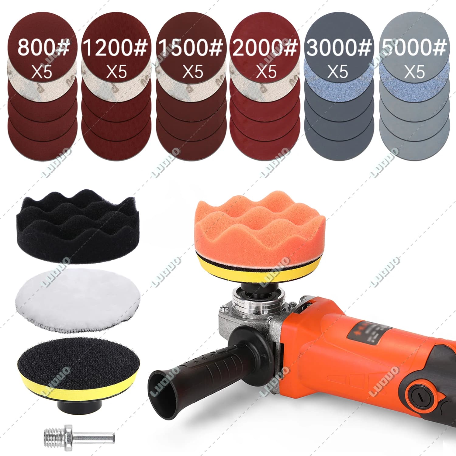 Repair kit for Auto 3 inch disc polishing headlights 75mm abrasive sponge pad for automatic wax with sandpaper for car details