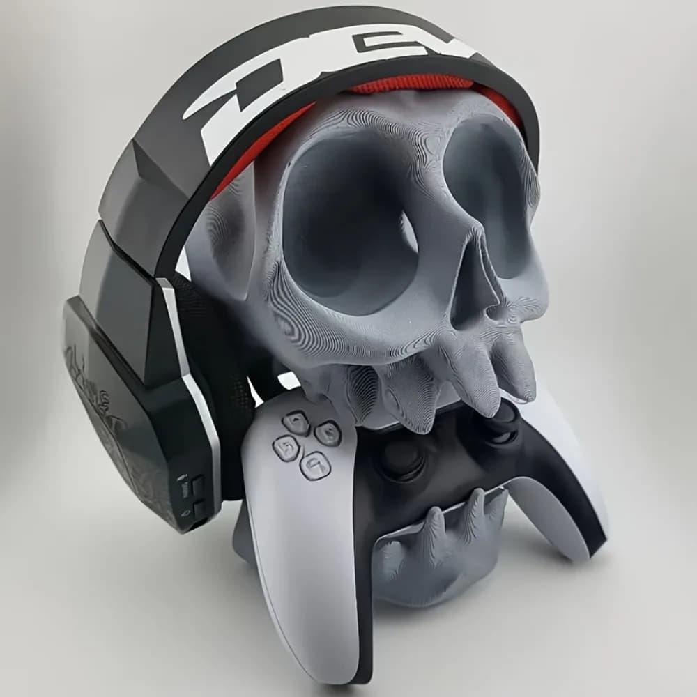 Skull Shaped Controller Stand Headphone Holder 2-in-1 Game Accessory Gothic Headset & Gamepad Display Stand Desk Decor for Gamer