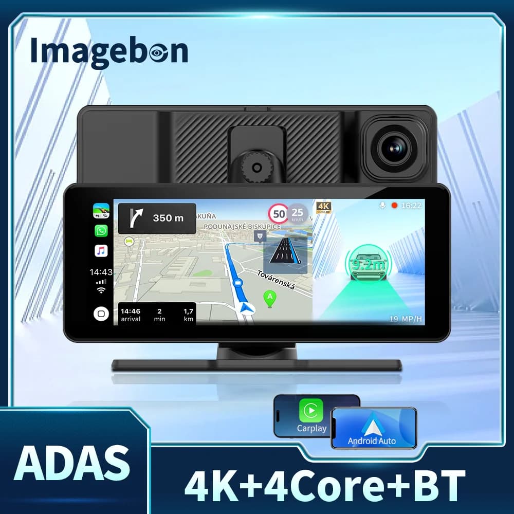 Imagebon 6.86 "Wireless Car Play and Android Car Mirror 4K Dash Cam GPS Navigation AI Voice AUX Bluetooth Video Recorder