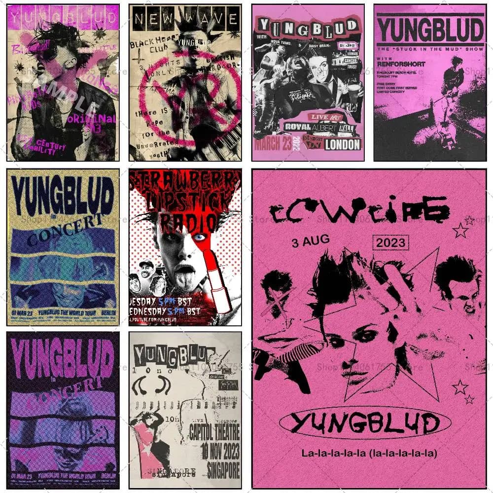 Poster di Moda Y-YUNGBLUDS Singer, Adesivo Artistico Autoadesivo Impermeabile, Decorazione Murale per Caffetteria, Bar, Stanza