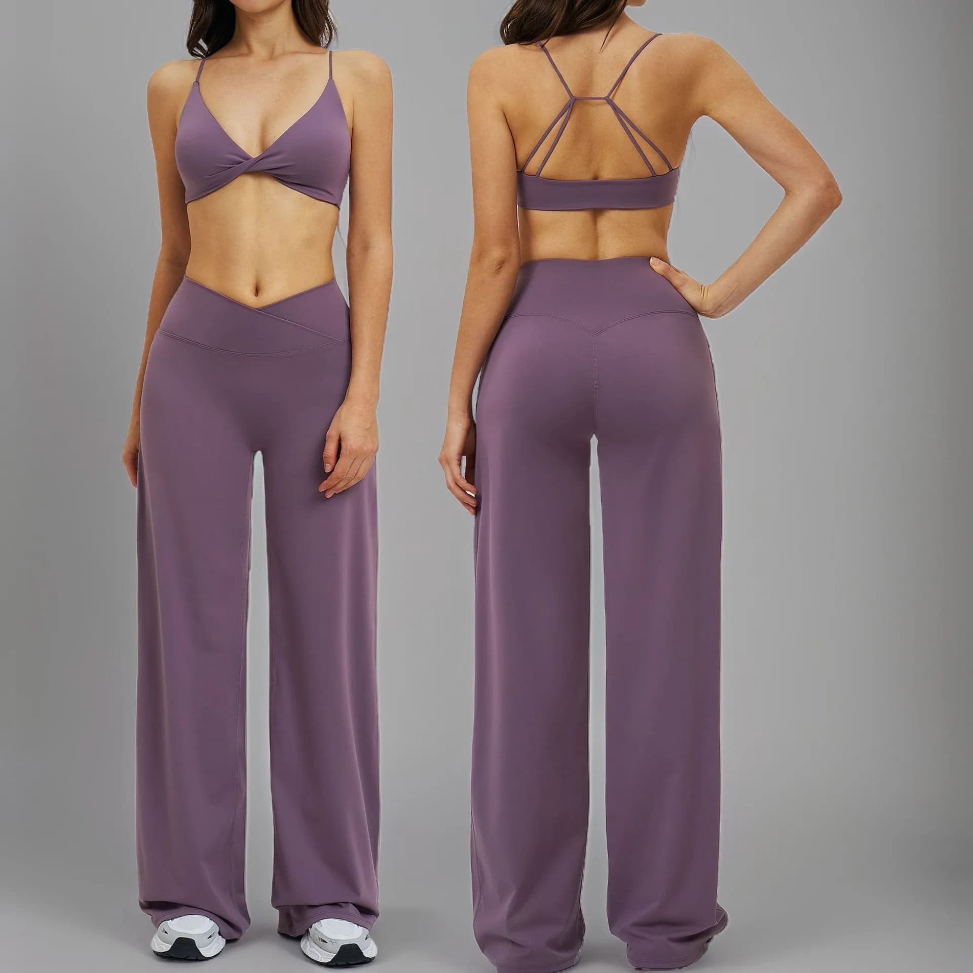 Complete Yoga 2 Pieces Woman: Breathable Sports Suit with Push-Up Backless Sport Bra and Gamba Larga Straight Pants for Pilates