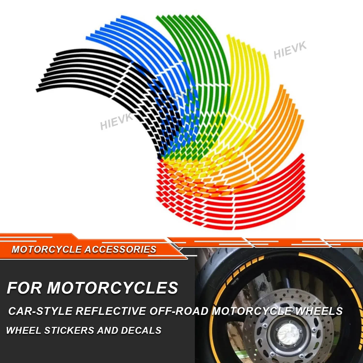 1 Set 7 Colori Car Styling Strisce Riflettenti Motocross Bici Moto Ruota Adesivi e Decalcomanie 17/18 Pollici Nastro Riflettente per Cerchioni