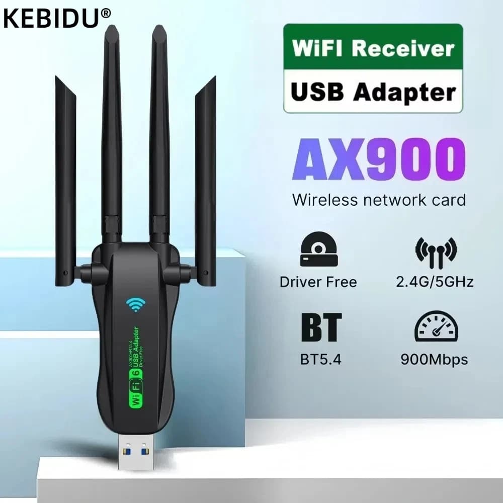 Adattatore USB Bluetooth 5.4 da 150 m 4 antenne Dongle per PC Mouse wireless Tastiera Musica Audio Trasmettitore ricevitore di rete 900 Mbps