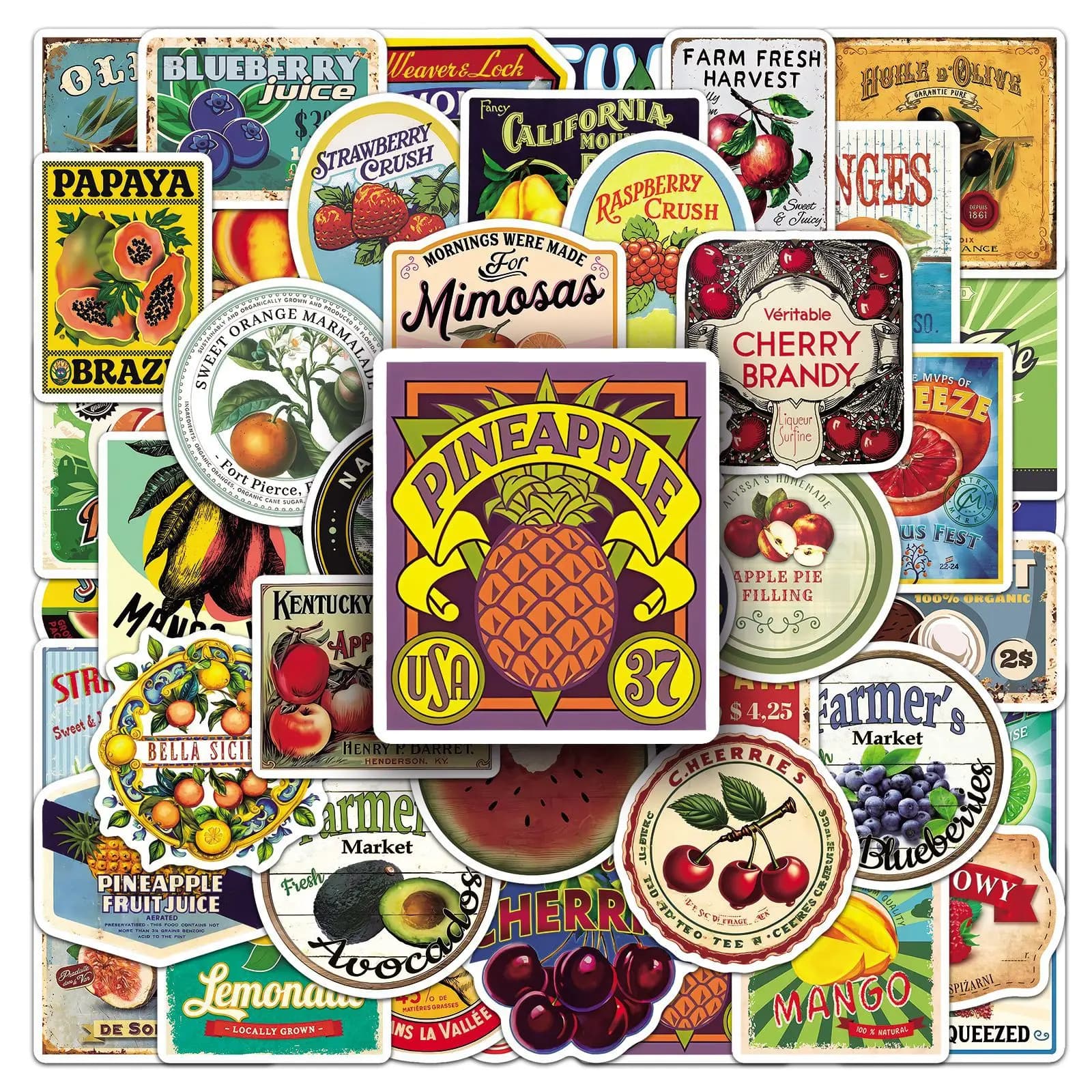 50Pcs Retro fruits sticker DIY cartoon Decoratio phone Luggage Laptop Guitar Bike Skateboard fridge helmet waterpro Kid Toy gift