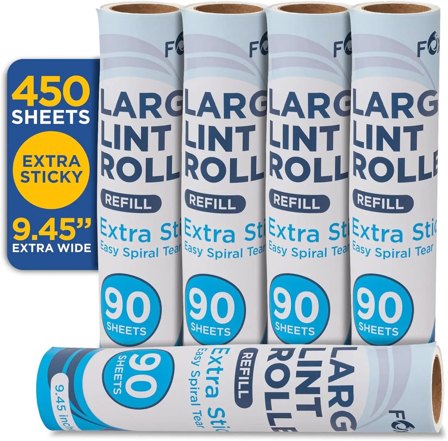 Ricariche per Rullo Adesivo Extra Forte, Confezione da 5 – 450 Fogli, Larghezza 24 cm, per Peli di Animali Domestici su Mobili, Vestiti, Biancheria da Letto