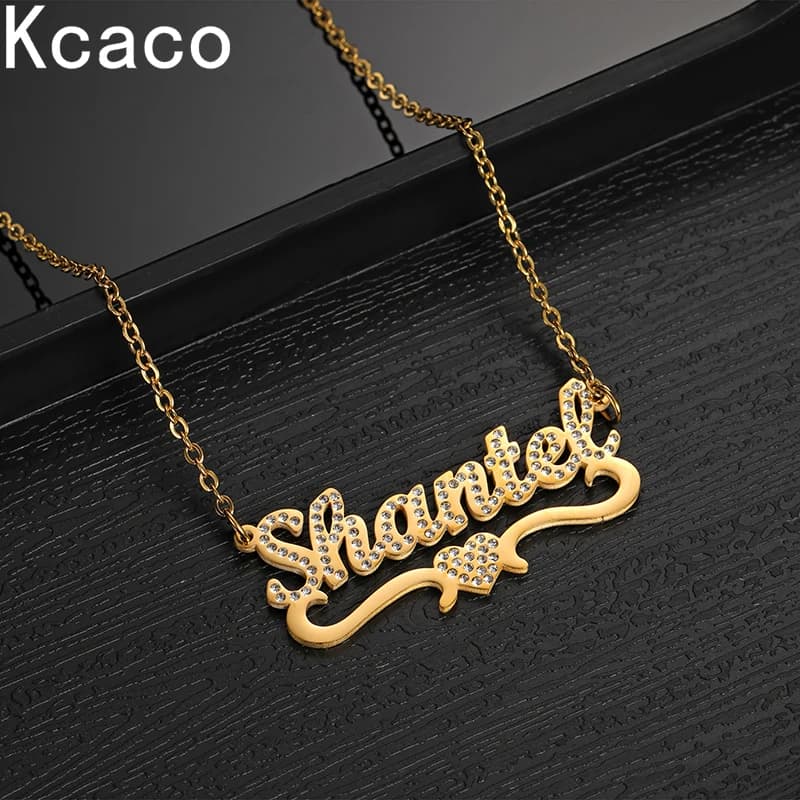 Custom Stainless Steel Necklaces with Name, Letters in Cubic Zirconia for Women, Crystal Pendant, Jewelry for Women, Dropshipping