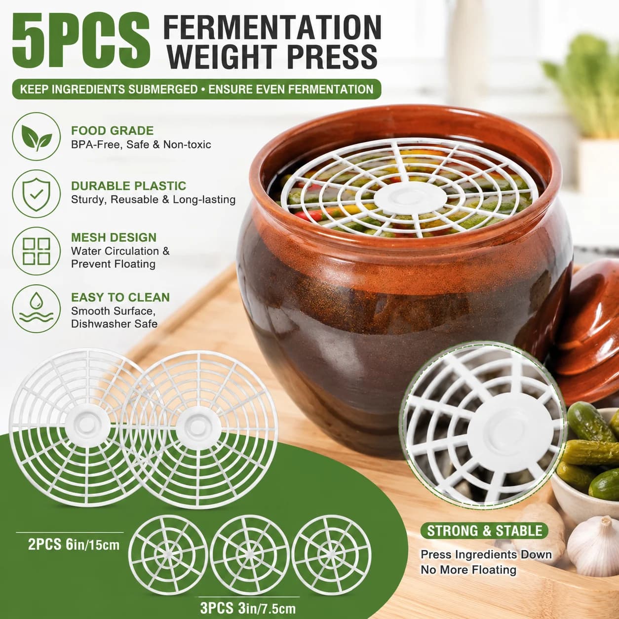 5Pcs 3in 6in Plastic Fermentation Weight Pickle Jar Press Tool Mesh Press Fixing Accessories for Pickling Fermenting Supplies