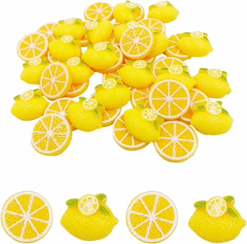 30 Pcs Flatback Beads Resin Fruit Lemon Miniature Food Charms for Phone Case Ornament Embellishment Crafts Making Hair Clip DIY