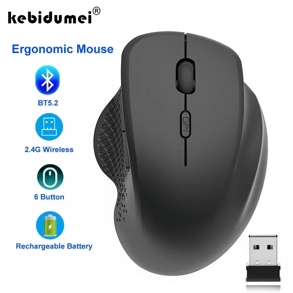 Mouse BT 5.2 dual-mode Mouse wireless 2.4G Mouse da gioco ricaricabile a 6 tasti Mouse ottico ergonomico 1600 DPI per PC portatile Tablet