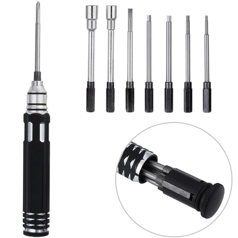 Set di cacciaviti in acciaio 8 in 1 Kit di strumenti di riparazione multifunzione con esagono incassato per modelli di aeroplani per auto RC chiave esagonale