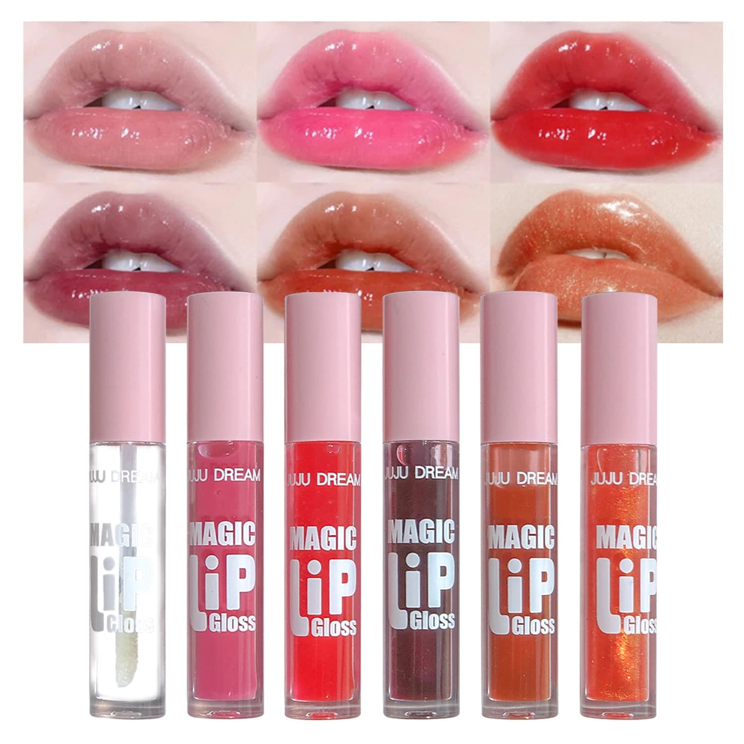 Fine Sparkling lip gloss set of 6 pieces: shiny and moisturizing lip gloss set, non faded, easy to color, a gift for women