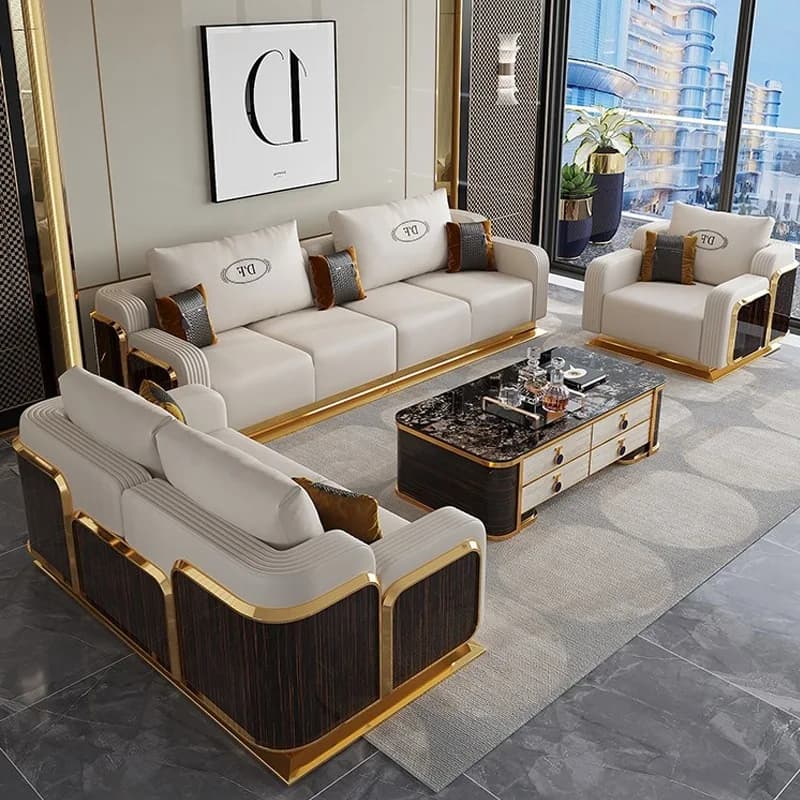 Luxury Modern Leather Sofa Set with Wood Structure, Fashion Sofa 2/3/4 Posts, Leather Sofa for Living Room, Custom Color