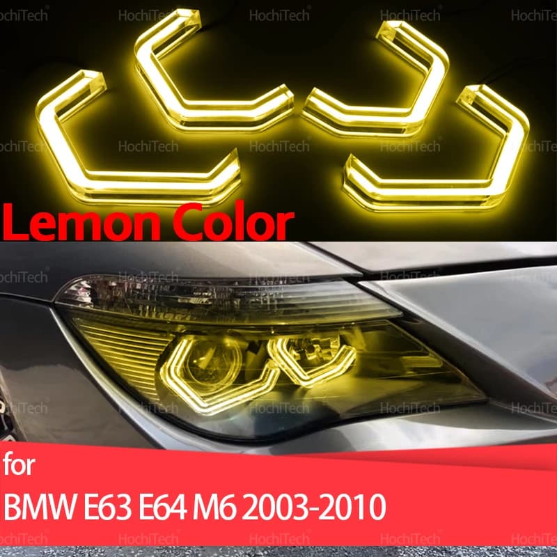 Per BMW SERIE 6 E63 E64 630Ci 630i 645Ci 650i M6 03-10 M4 Stile Anello giallo limone Angel Eyes LED Bianco Faro Anelli Kit DRL