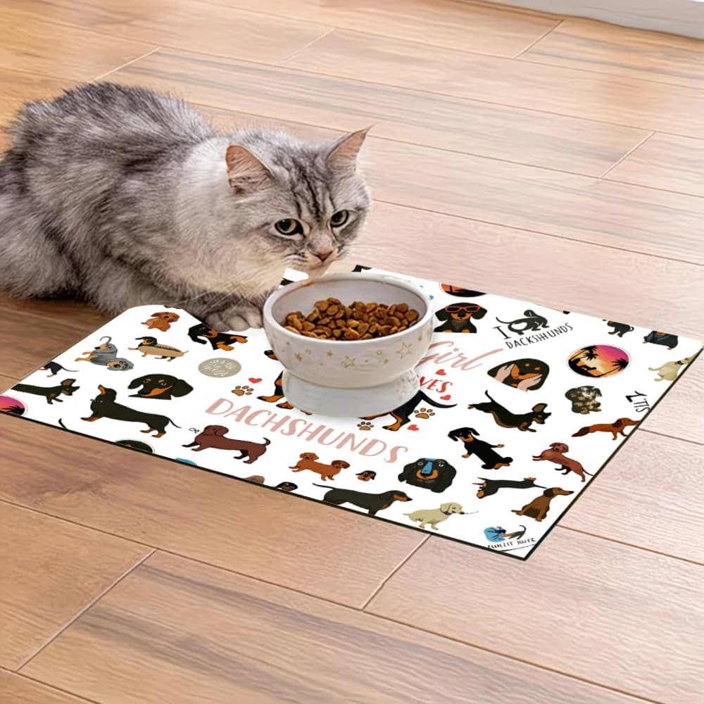 Tappetino per l'alimentazione degli animali domestici antiscivolo con design stampato con motivo cani Bassotto, articoli per animali domestici, tappetini antispruzzo e antiscivolo per cani e gatti