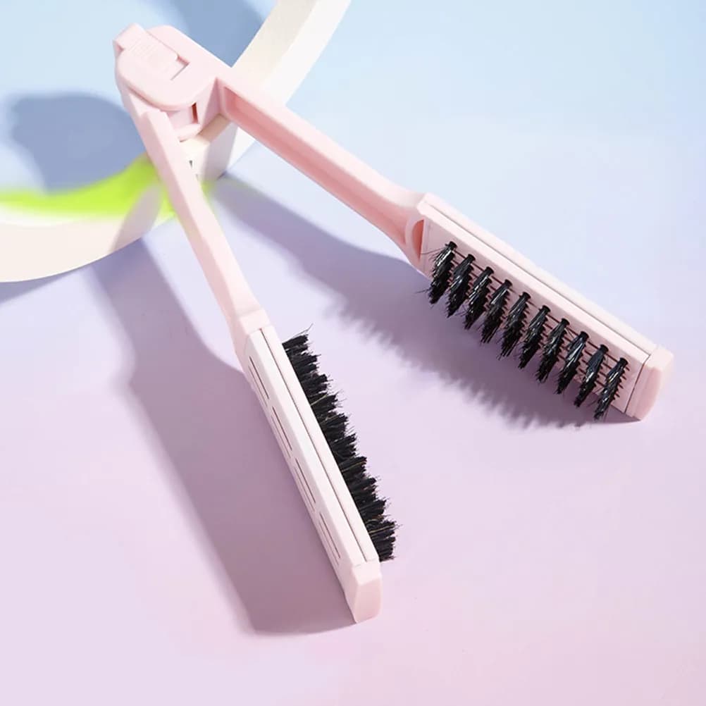 Pettine a V per Lisciare i Capelli, Strumento di Styling per Lisciare e Arricciare, Portatile e Compatto, Rosa