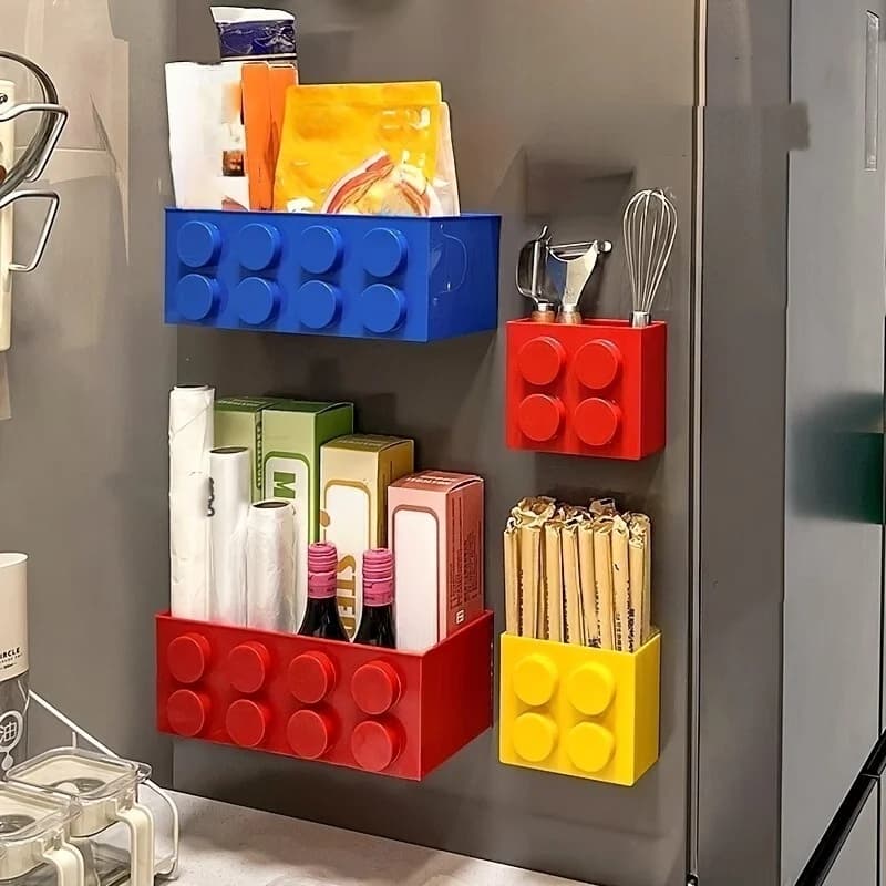 Scatola portaoggetti magnetica 1/4 pezzi, organizer da parete per frigorifero/ingresso, scaffale porta mattoncini, portaoggetti decorativo per casa e cucina