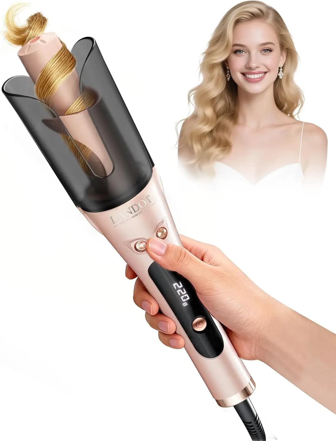 Automatic 1 Inch Rotating Wheel Iron, Self-Arristing Tie with Rapid Heating and Ceramic Cylinder for Professional Styles Without Stress