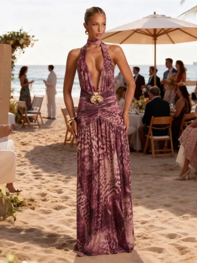 Estate Cover Up Costume da bagno donna Spaghetti Strap Robes Costume da bagno 2026 Nuovo colore viola Beach Holiday Maxi abiti Cover-Up