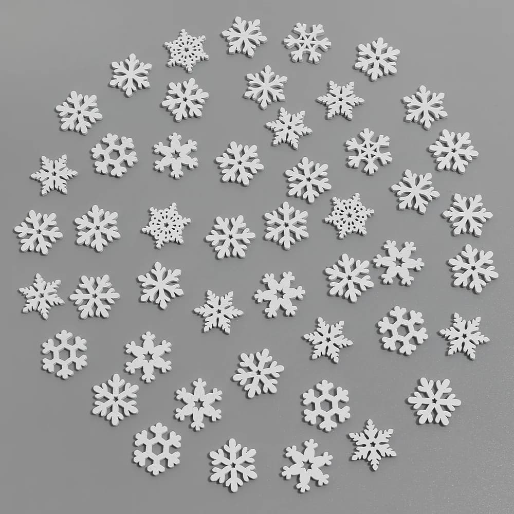 50Pcs White Wooden Snowflake Christmas Decoration Xmas Tree Ornaments for Home Decor 2026 New Year Navidad DIY Gifts Accessories