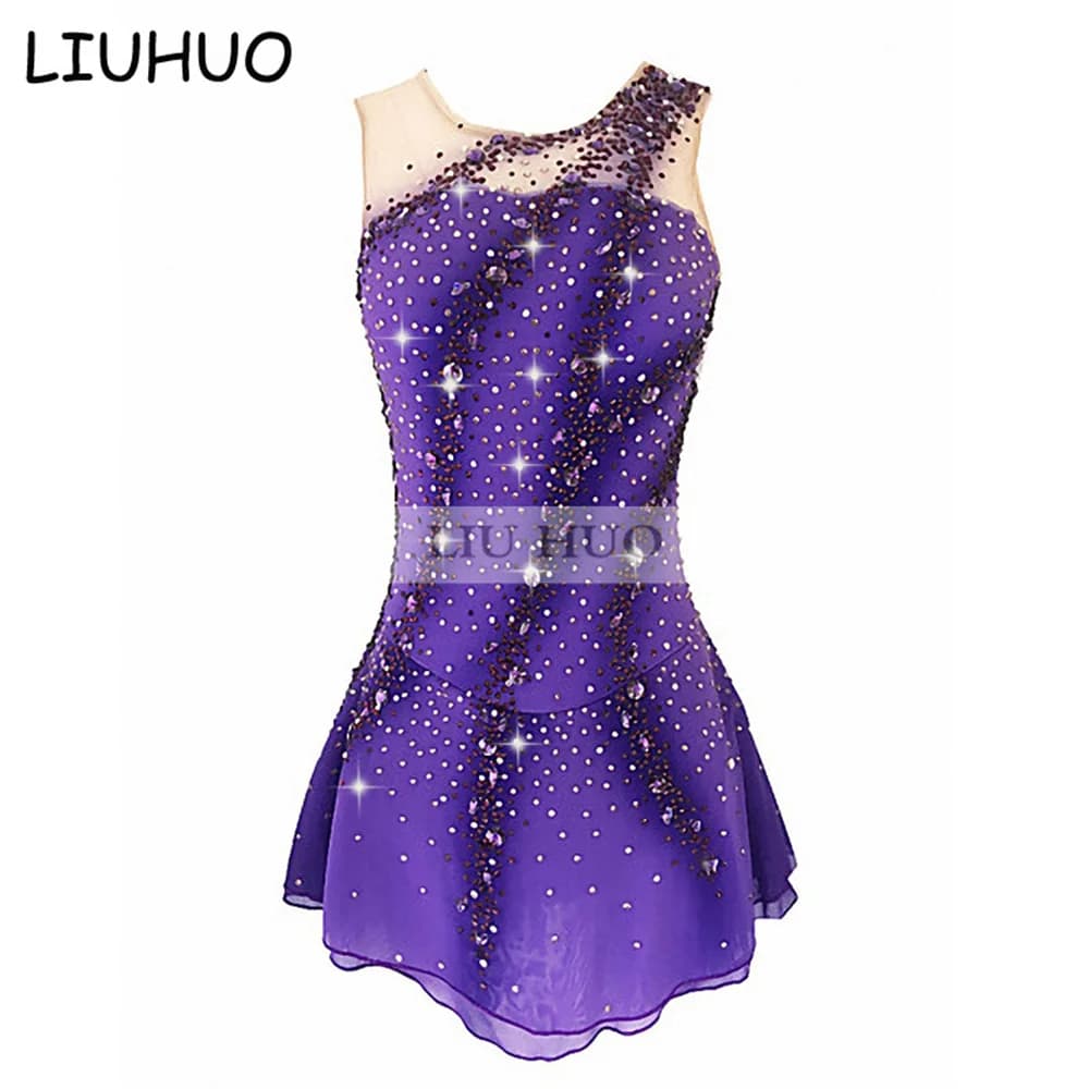 LIUHUO Vestito da Pattinaggio di Figura Donna Ragazza Prestazioni sul Ghiaccio Ginnastica Senza Maniche Concorso Body Costume Danza Pattinaggio a Rotelle