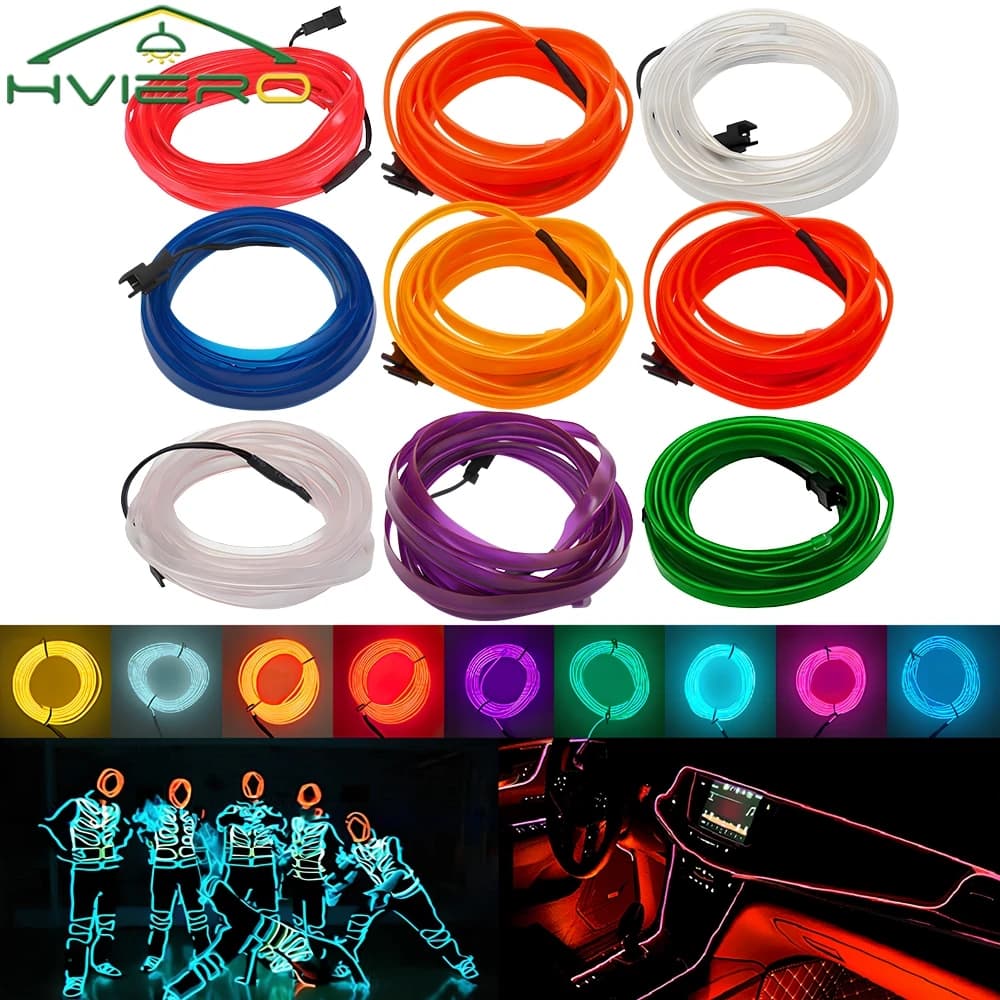 2M Universale Auto Illuminazione interna Strisce LED Decorazioni Ghirlanda Funi metalliche Tubo Linea Luci al neon flessibili Unità USB