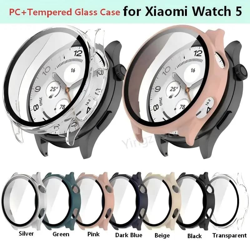 Custodia in PC + Vetro Temperato per Xiaomi Watch5, Cinturino per Smartwatch, Protezione Schermo, Cover per Xiaomi Watch 5, Accessori