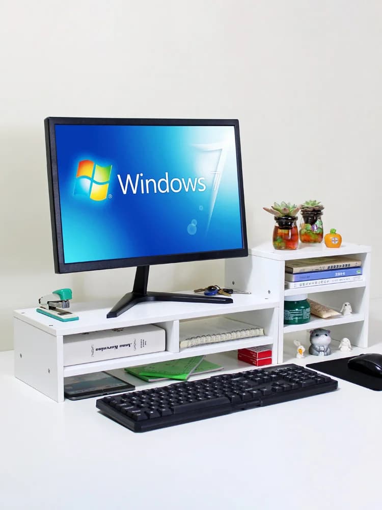 Modern and Simple Monitor Support, Office Desk Base with Double Storage Sheet, Adjustable Height, for Adults, Included Tools