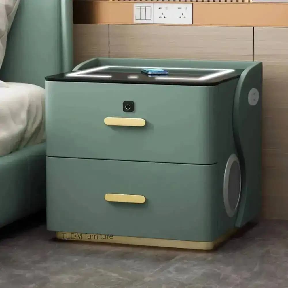 Camera Smart Charging Table Comodini Decorazione delle impronte digitali Blocco Altoparlante Bluetooth Comodini Caricatore wireless Nachttisch