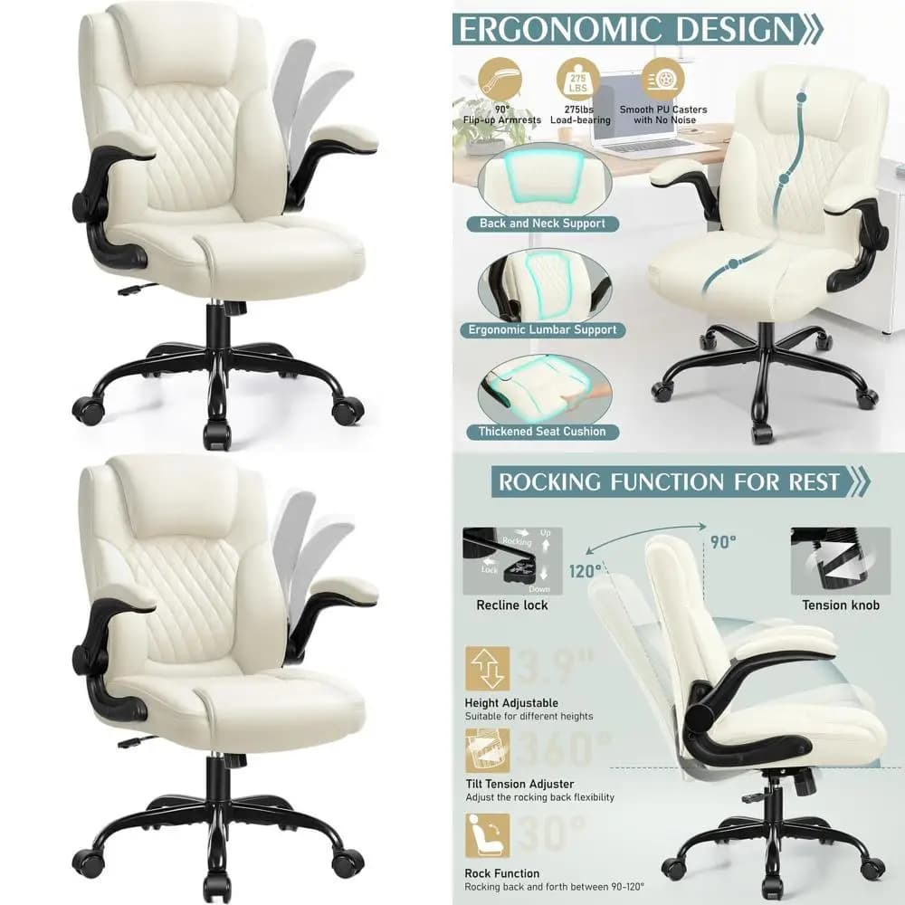 Sedia Girevole Ergonomica in Pelle PU con Braccioli Regolabili per Casa, Ufficio e Gaming, Adatta per Utenti di Bassa Statura