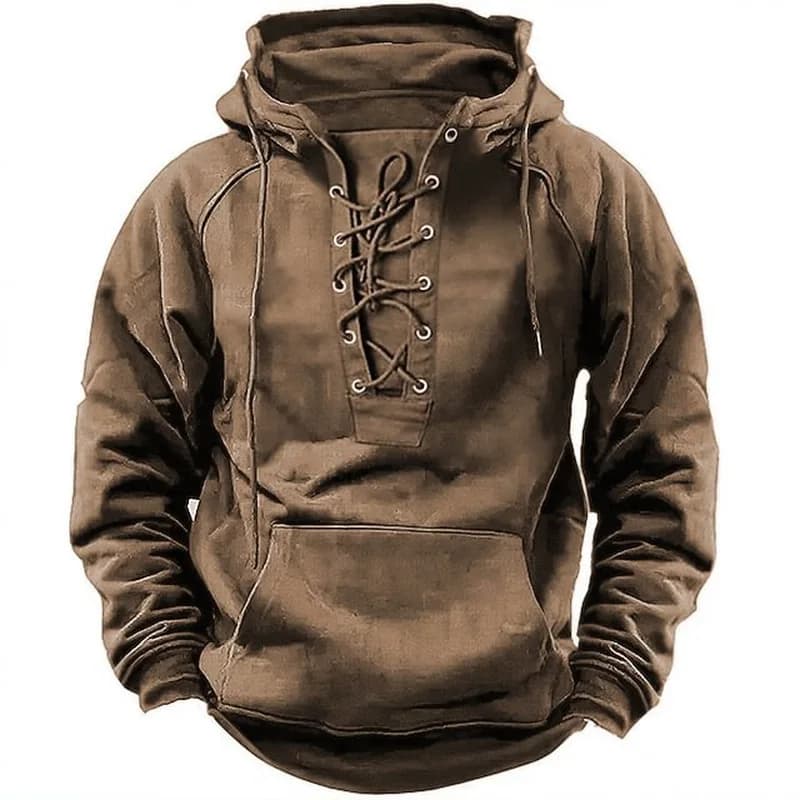 Felpe con cappuccio da uomo moda streetwear Felpe con cappuccio larghe a maniche lunghe con coulisse vintage con lacci da uomo Pullover autunnale in tinta unita