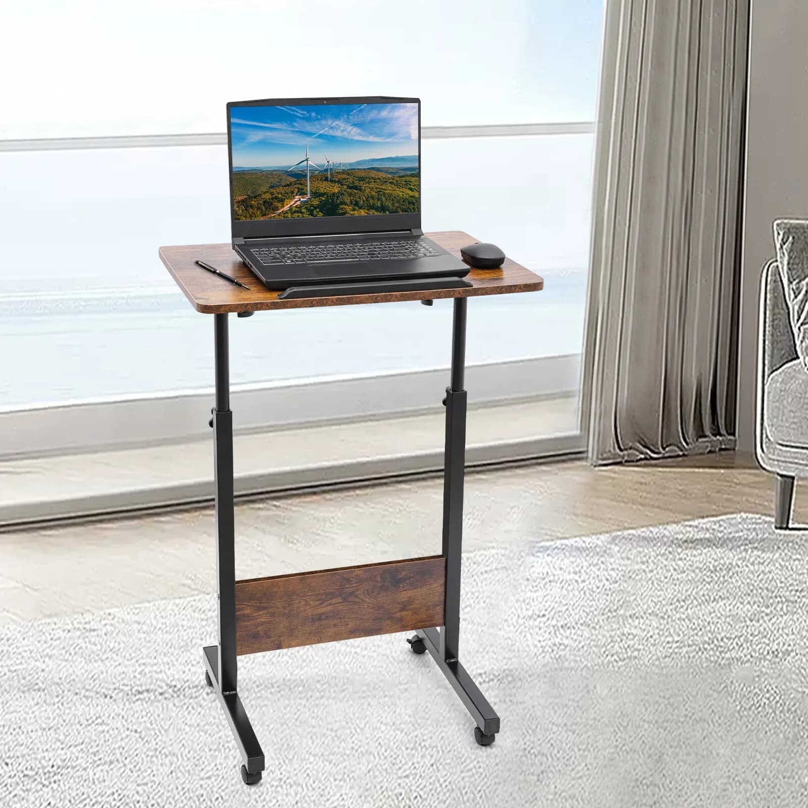 Scrivania Regolabile in Altezza, Tavolo Portatile per Laptop, Supporto per Computer con Ruote