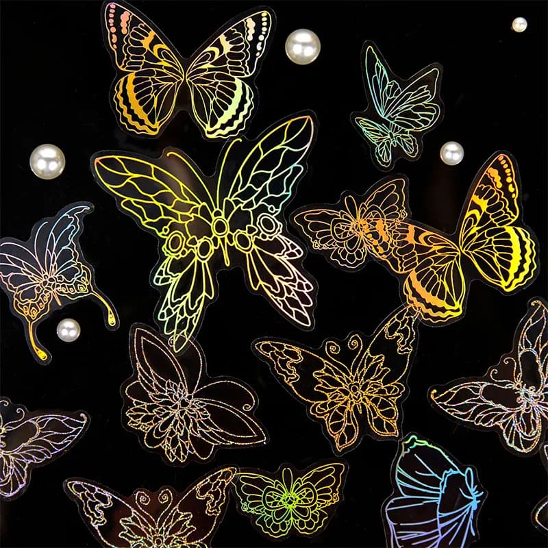 40-Sheet Gold Foil Laser Sticker Pack, Shimmering Holographic Patterns, for Journal Decoration & Scrapbooking