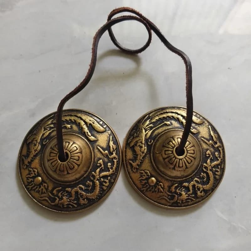 Copper Bell Handmade Bell Dragon and Phoenix Pattern Decorative Tinkle Bells Retro Tinkle Bells Tibetan Percussion Instrument