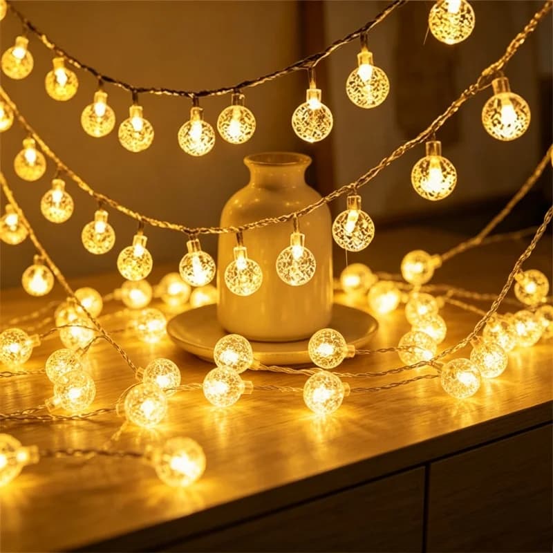 Luci a Sfera di Cristallo 10/20/40/80 LED, Ghirlanda Luminosa per Decorazioni Interne, Matrimoni, Festività, Natale, Lampada a LED a Batteria