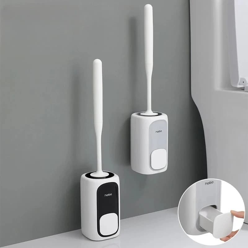 Set di Pulizia per Bagno con Spazzola per WC in Silicone Sospesa, Asciugatura Rapida, Manico Lungo e Flessibile
