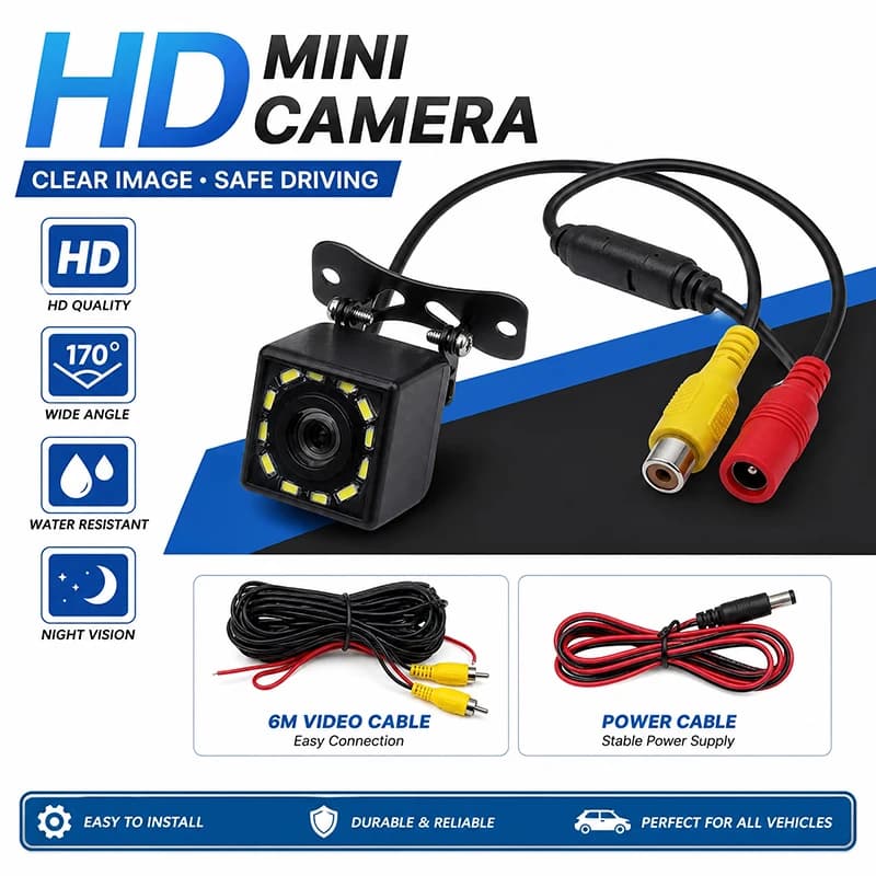 JISUIDA 12 LED Car Reversing Camera CVBS HD Night Vision Waterproof Vehicle Backup Camera for Parking Assist