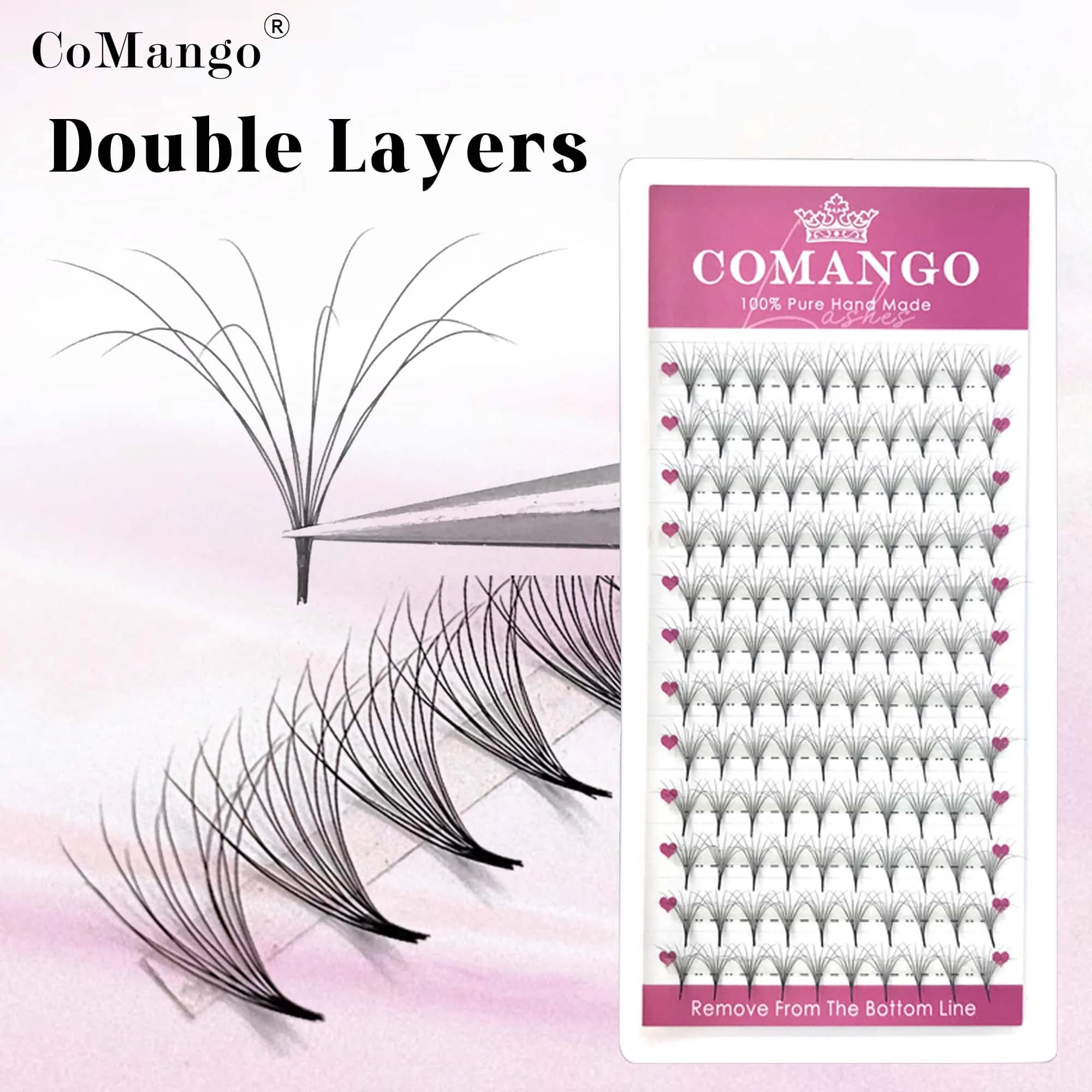COMANGO grazioso doppio strato soffici fan del volume premade CD curvatura bundle bouquet ibrido mega volume estensione ciglia finte di lunga durata pronte