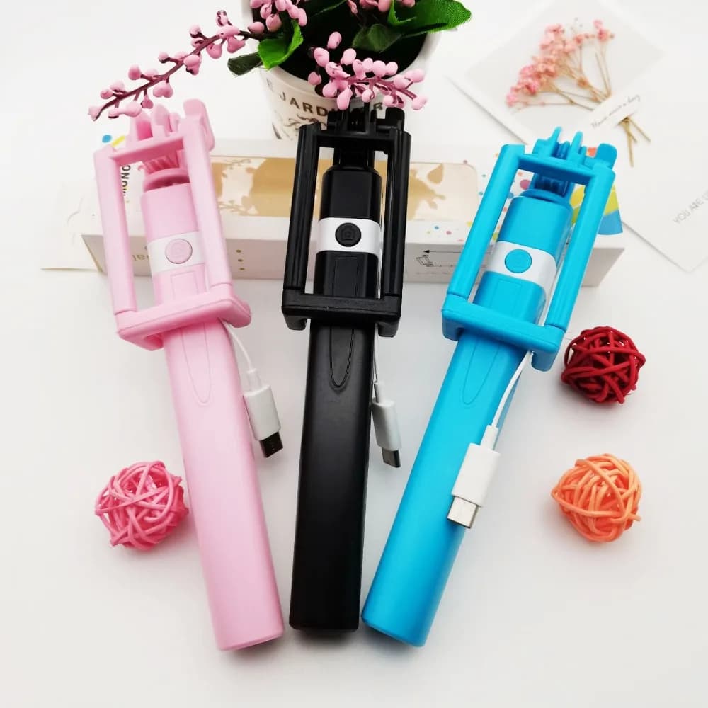 Mini bastone selfie portatile retrattile con spina da 3,5 mm, mini bastone selfie portatile controllato da filo, spina di tipo C