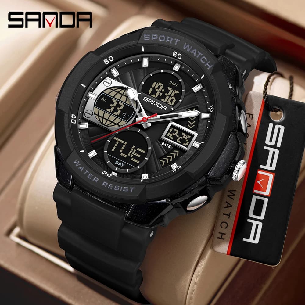 SANDA 6298 Watch Men Military Sport Quartz Digital LED Wristwatch Top Brand Luxury Date Week Waterproof Male Electronic Clock -1