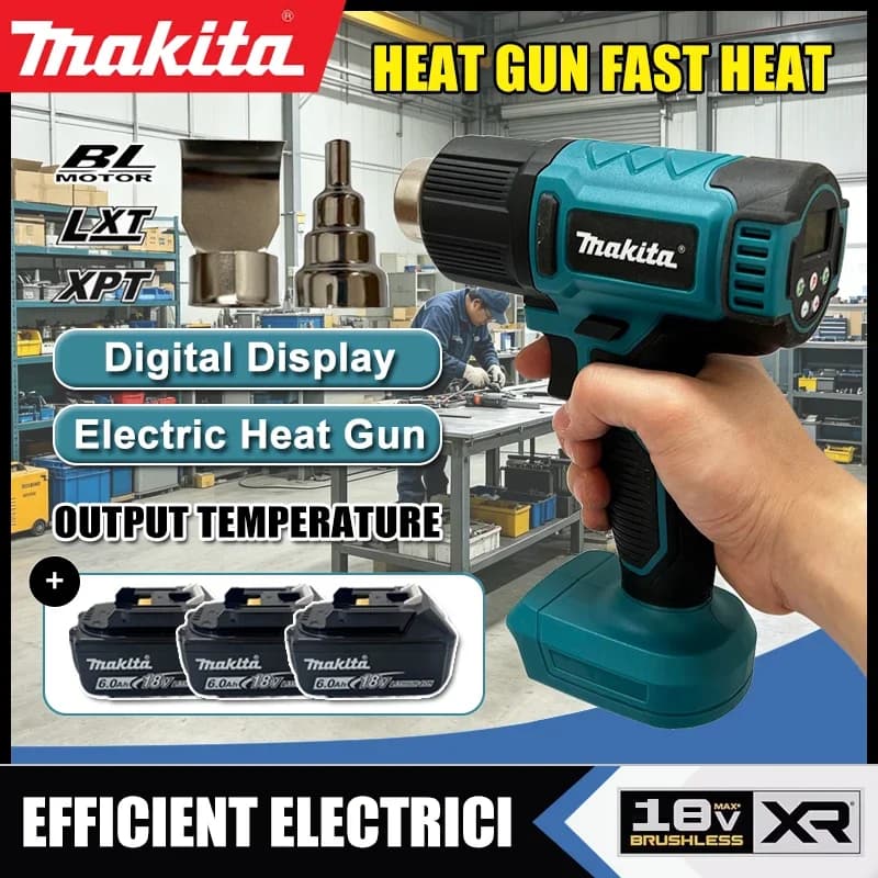 Makita Digital Display Electric Air Guns Cordless Heat Gun 2 Nozzles Industrial Shrink Wrapping Hot Air Gun for 20V Battery