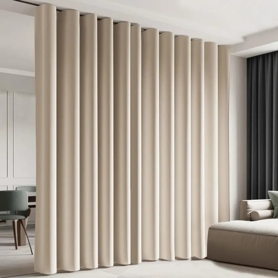 Darkening curtain divider with rail, wall partition panels, living room screen, bedrooms, offices, for privacy and space separation