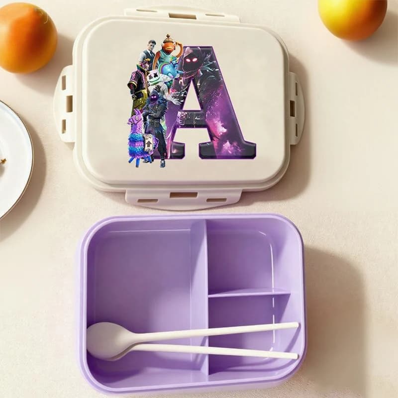 Fortnites Bento Lunch Box Anime Fortress Night Contenitori per alimenti Stampa Lettera AZ Kids Picnic Lunchbox Custodie per cena da ufficio
