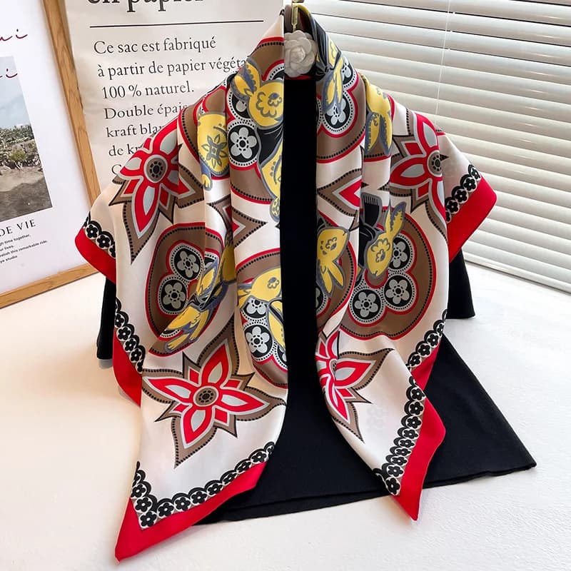 Women's Silk Scarf, Luxury Scarf 90x90cm, Hair Scarf, Female Hijab, Bandana, Copricapo